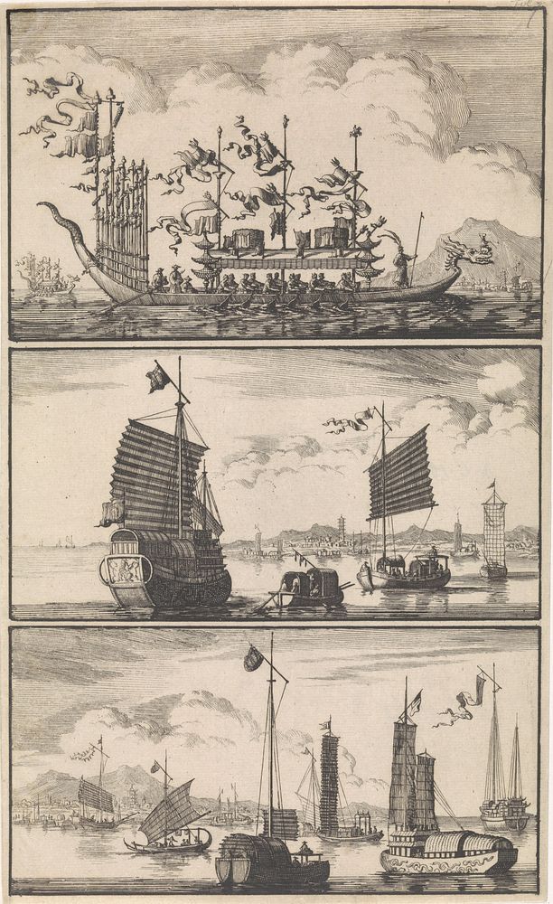 Verschillende Chinese vaartuigen (1697) by Jan Luyken