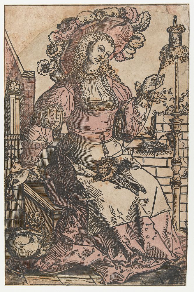 Spinnende vrouw (1500 - 1599) by Lucas van Leyden