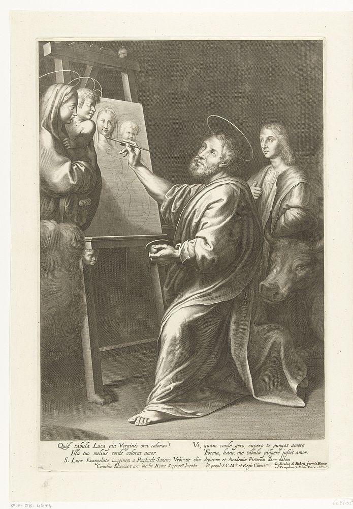 Lucas schildert Maria (1633 - 1692) by Cornelis Bloemaert II, Rafaël and Giovanni Giacomo de Rossi