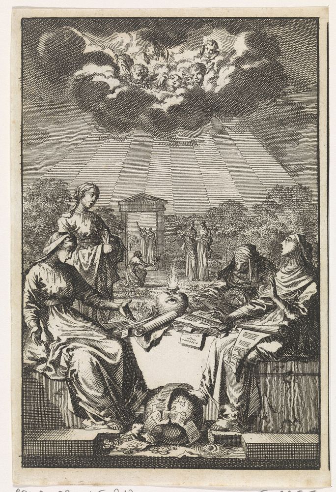 Vrouwen aanschouwen een brandend hart (1704) by Jan Luyken