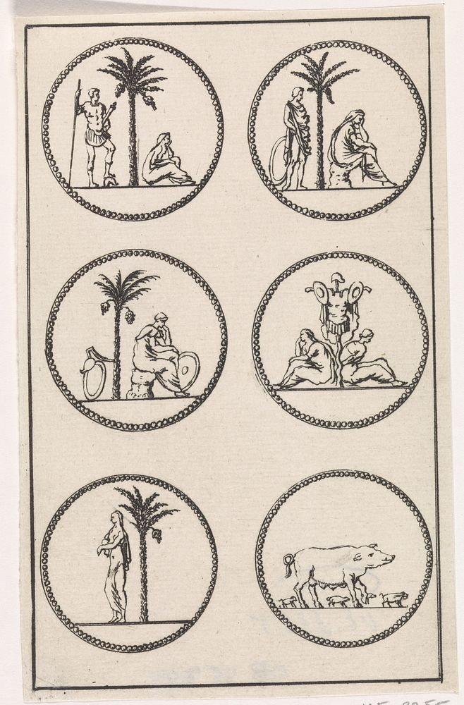 Zes Romeinse penningen (1705) by Jan Luyken