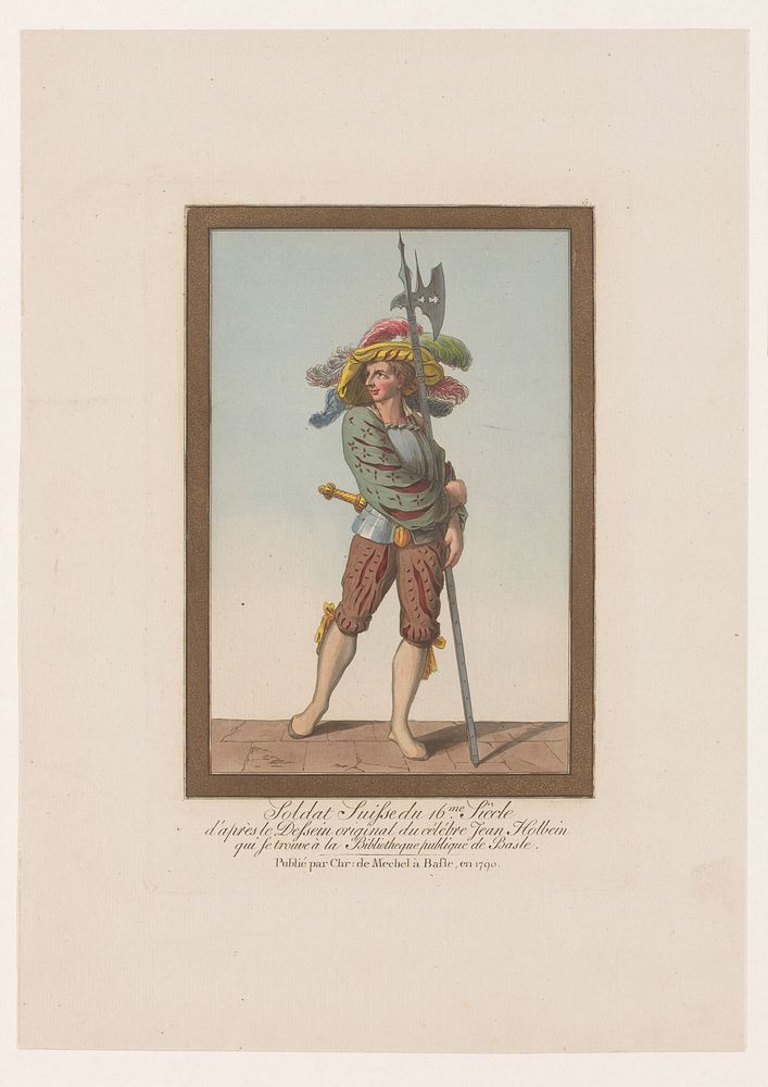 Soldaat met dolk, hellebaard en hoed met veren (1790) by Johann Rudolph Schellenberg, Hans Holbein II and Christian von…