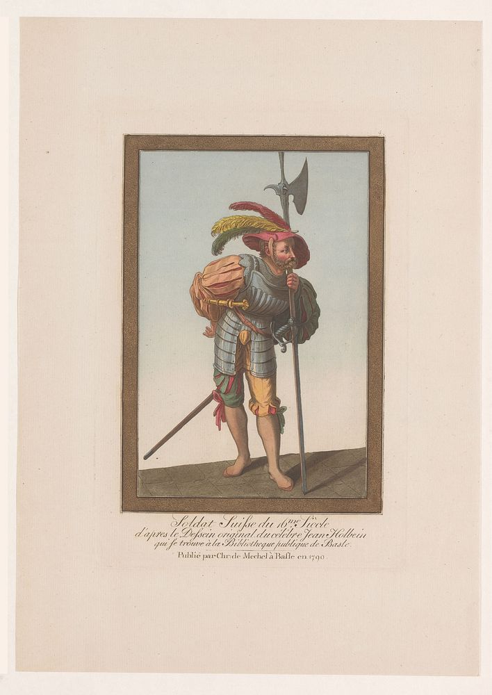 Soldaat met dolk en zwaard, leunend op hellebaard (1790) by Johann Rudolph Schellenberg, Hans Holbein II and Christian von…