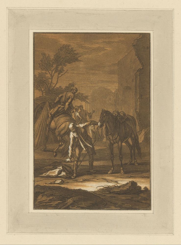 Man naast paard bukt om iets van de grond te pakken (1718 - 1781) by Christian Rugendas, Georg Philipp Rugendas and…