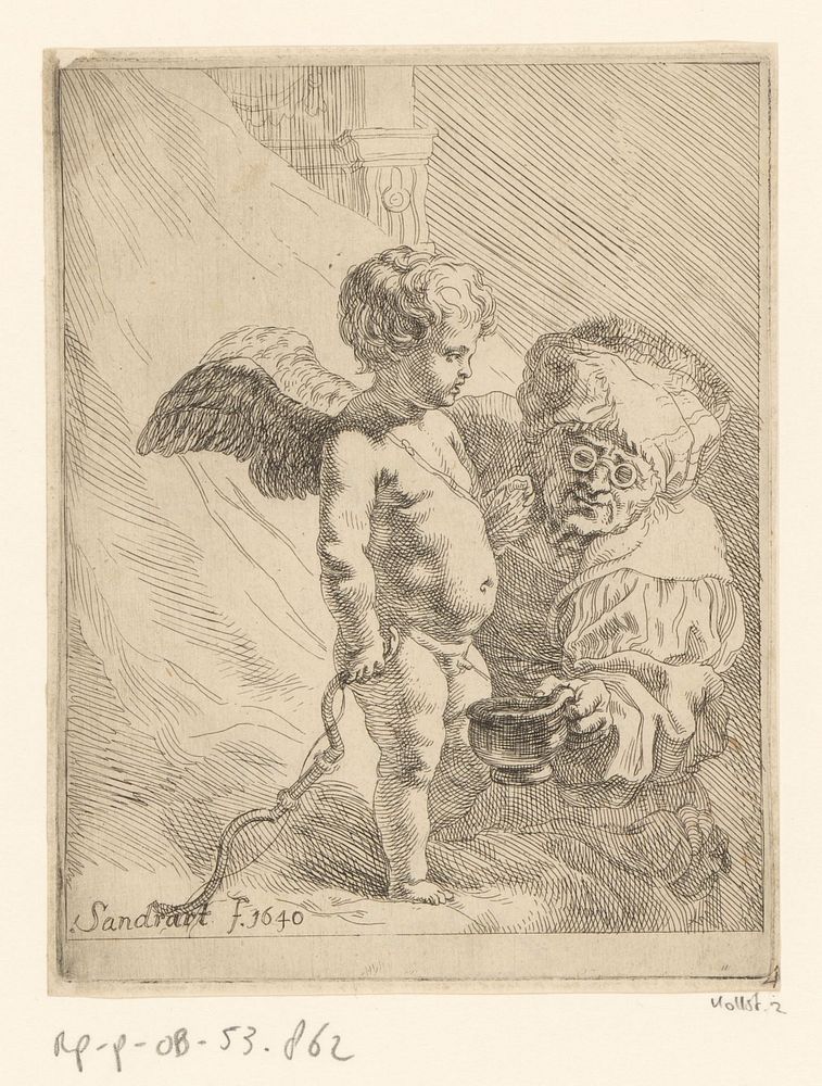 Plas van Cupido wordt door een oude man opgevangen (1640) by Joachim von Sandrart I