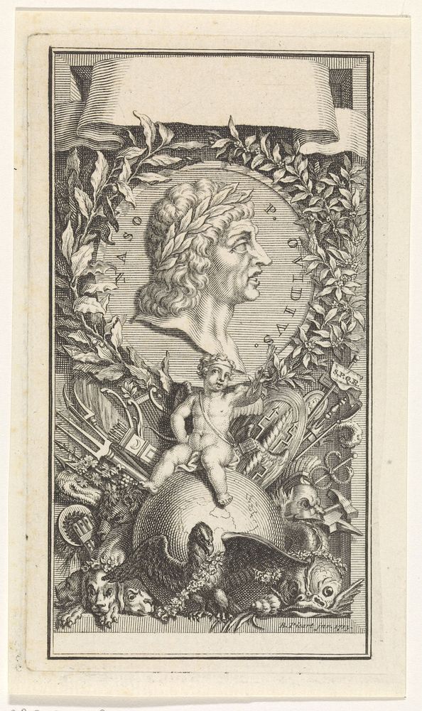 Titelpagina met het portret van Ovidius op een medaillon (1713) by Bernard Picart and Bernard Picart