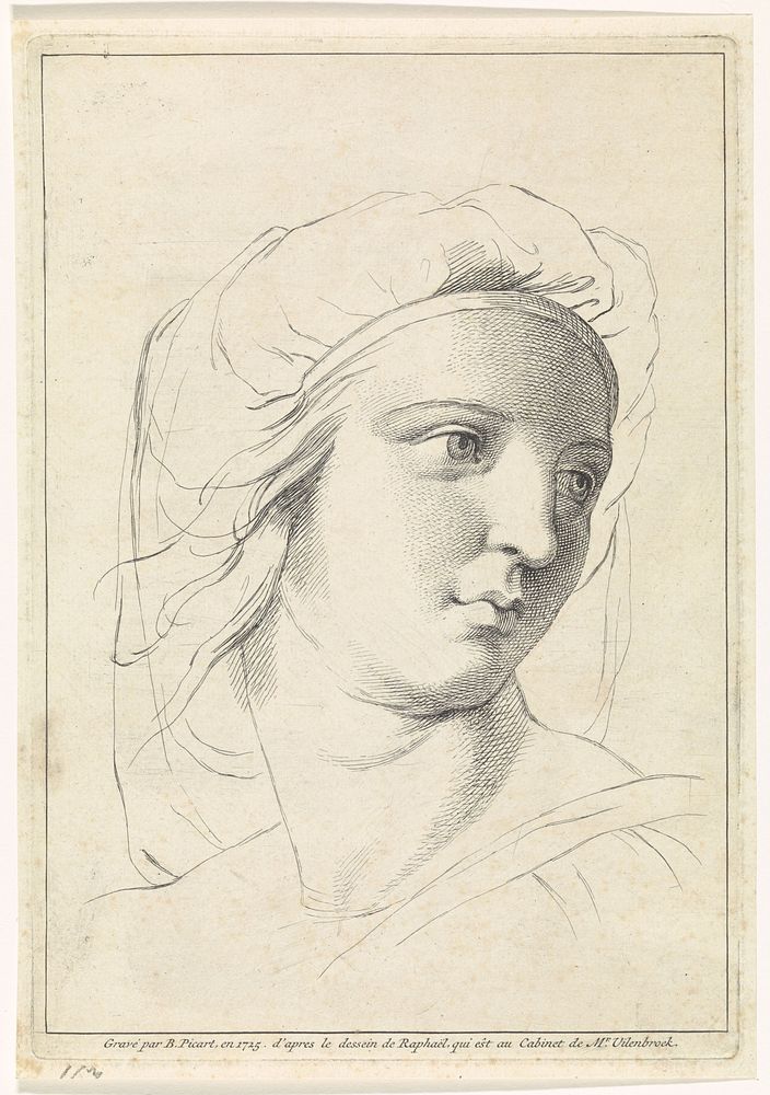Studie van een vrouwenhoofd (1725) by Bernard Picart and Rafaël