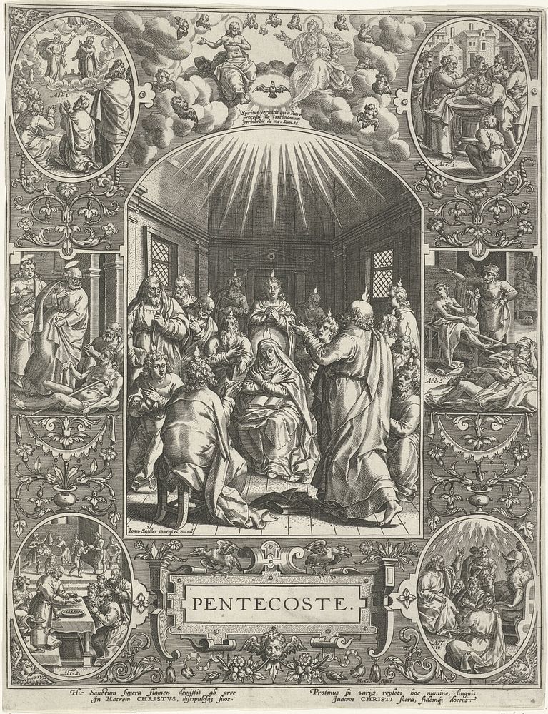 Uitstorting van de Heilige Geest: Pinksteren (1560 - 1600) by Johann Sadeler I, Johann Sadeler I, Marcus Gheeraerts I and…