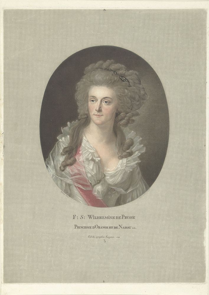 Portret van Wilhelmina van Pruisen, prinses van Oranje-Nassau (1791) by Charles Melchior Descourtis and Rudolf Samuel Hentzy