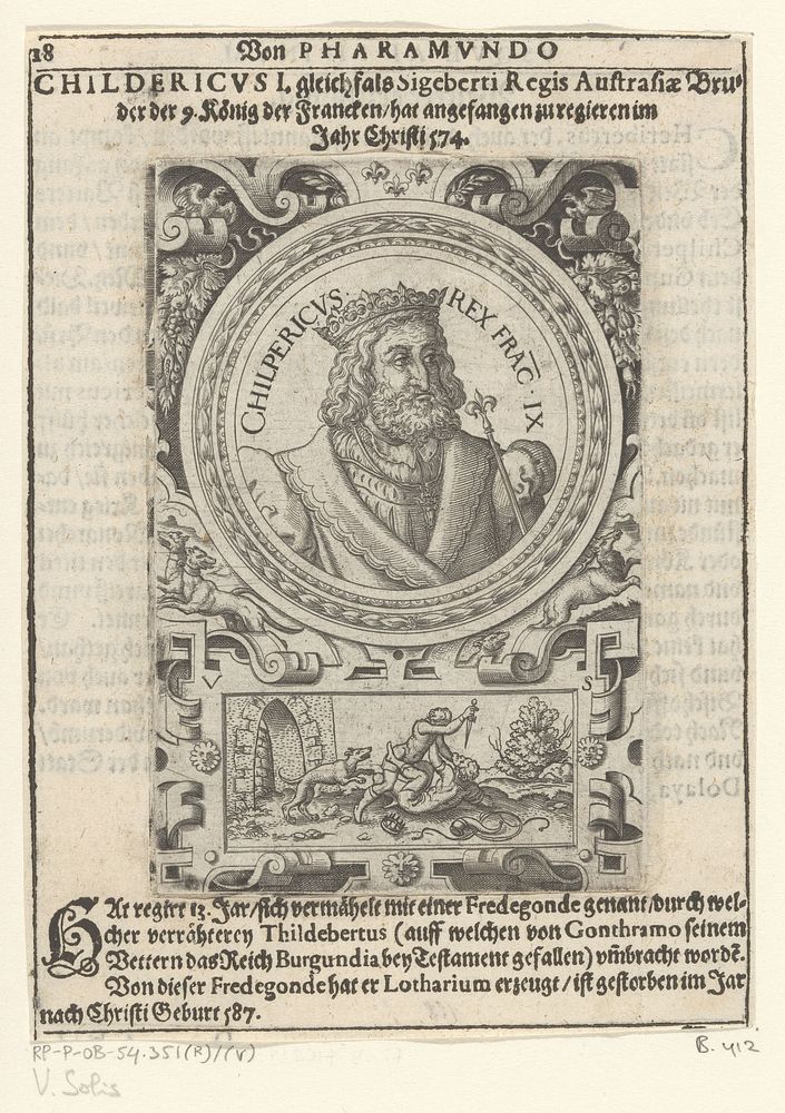 Portret van Clovis II, koning van Neustrië en Bourgondië (1598) by Virgilius Solis and Johann Bussemacher