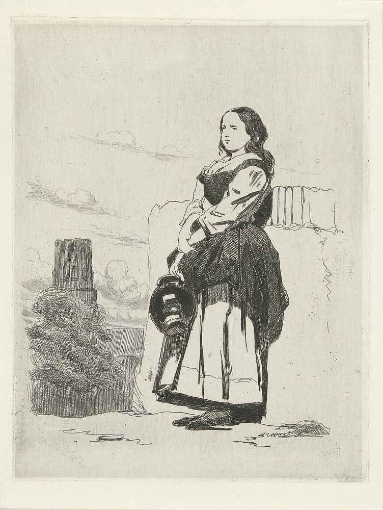 Meisje met waterkan (c. 1837 - 1900) by Lambertus Hardenberg 1822 1900