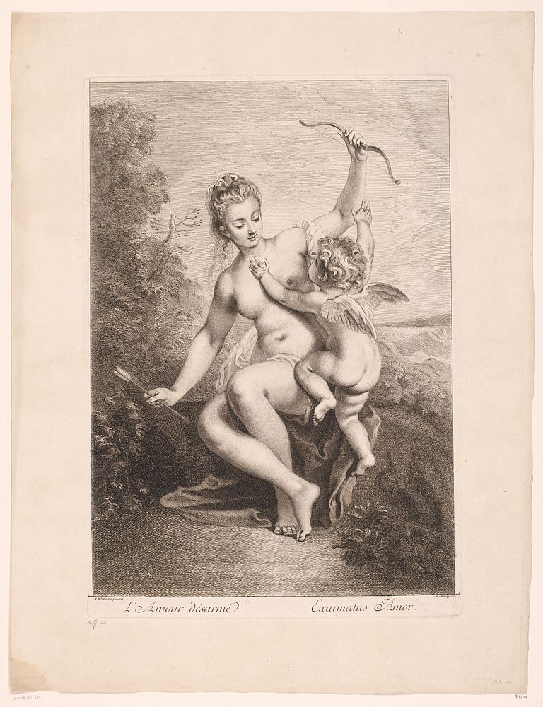 Venus ontwapent Amor (1727) by Benoît Audran II and Jean Antoine Watteau