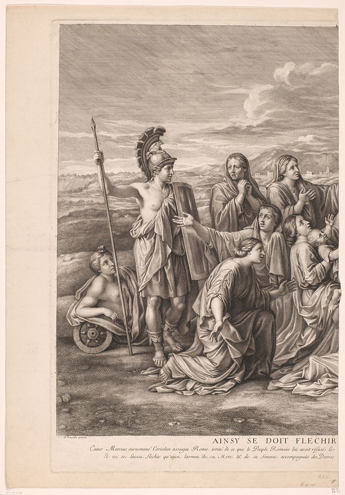 Volumnia met haar zonen voor Coriolanus (linkerdeel) (1650 - 1703) by Gérard Audran, Nicolas Poussin, Gérard Audran and…