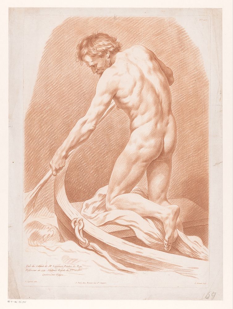 Naakte roeiende man, op de rug gezien (1746 - 1793) by Louis Marin Bonnet, Louis Jean François Lagrenée I and Louis Marin…