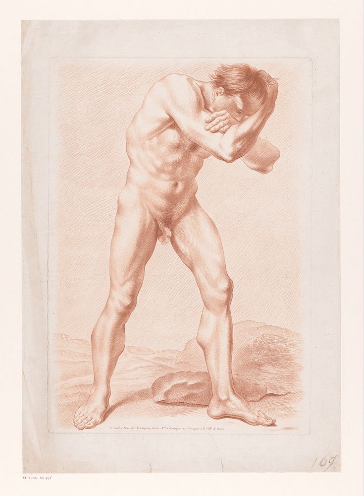 Staande naakte man met armen rond zijn hoofd gevouwen (1769 - 1790) by Louis Marin Bonnet and Le Campion Frères