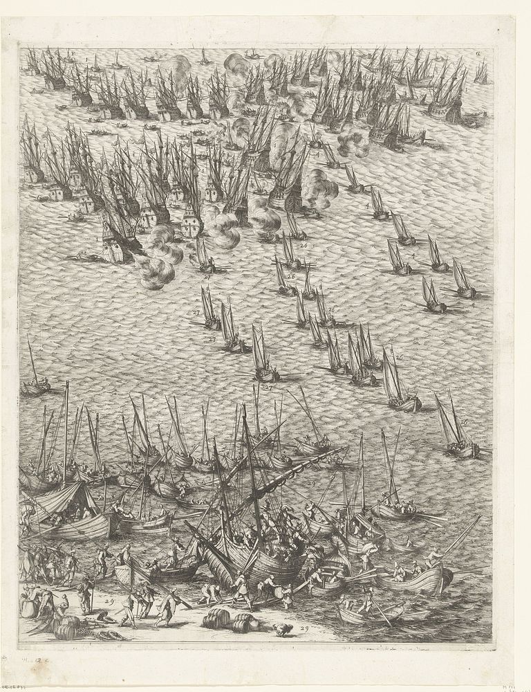 Beleg van Saint Martin op het Île de Ré, juli-november 1627 (centrale kaart, deel middenonder) (1629 - 1631) by Jacques…