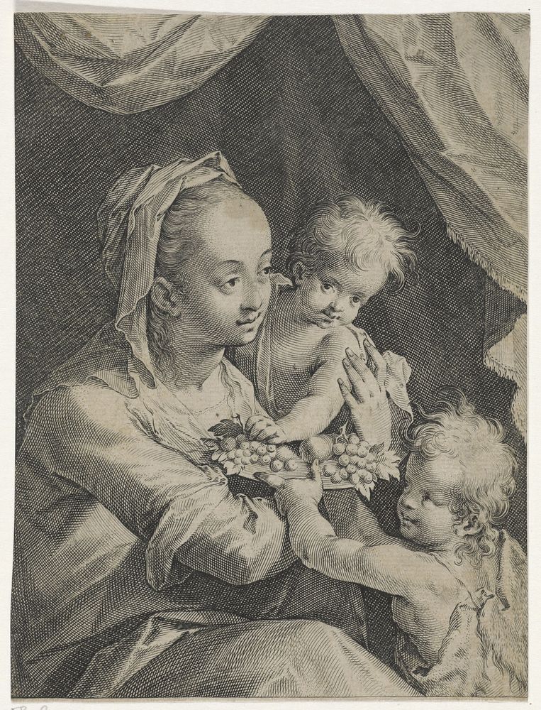 Maria met het Christuskind en Johannes de Doper (1591) by Johann Sadeler I and Hans von Aachen