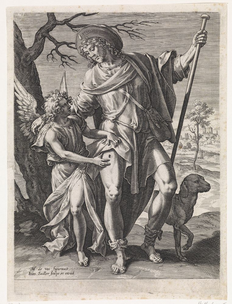 Heilige Rochus (1560 - 1586) by Johann Sadeler I, Maerten de Vos and Johann Sadeler I