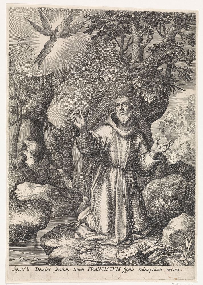 Franciscus van Assisi ontvangt de stigmata (1560 - 1600) by Johann Sadeler I and Bernardo Castello