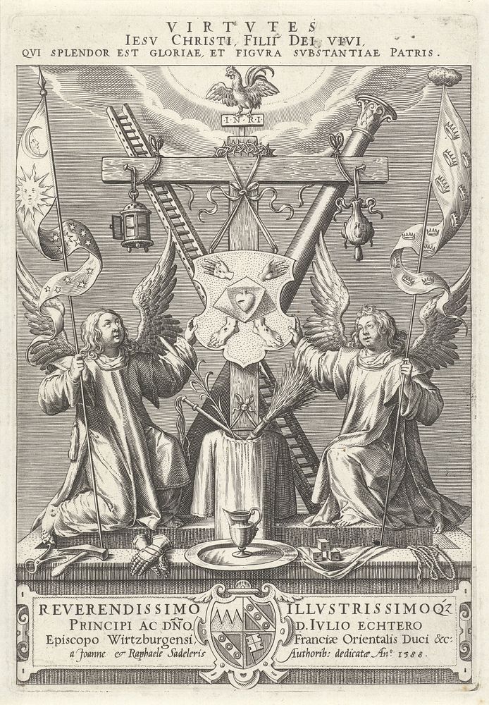 Twee engelen tonen de passiewerktuigen van Christus. (1588) by Johann Sadeler I, Maerten de Vos, Johann Sadeler I and Julius…
