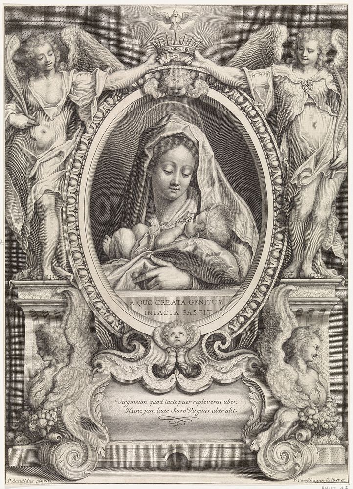 Maria met Christuskind in ovaal (1637 - 1702) by Pieter van Schuppen, Peter de Witte and Pieter van Schuppen