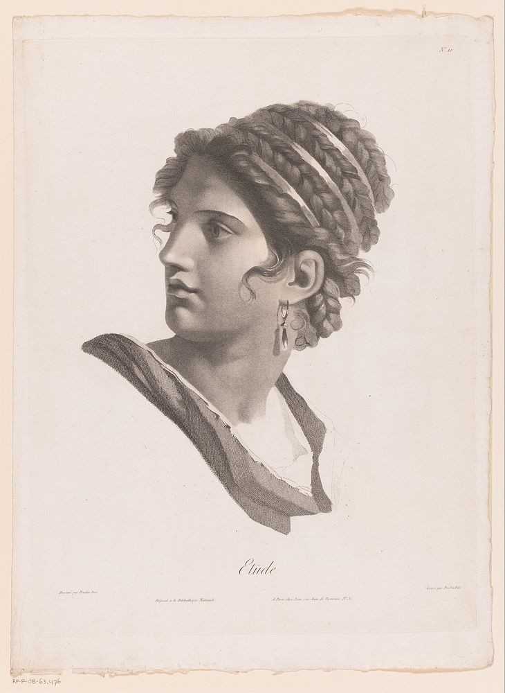 Vrouwenhoofd met gevlochten kapsel (1788 - 1888) by Jean Prud hon, Pierre Prud hon and Jean