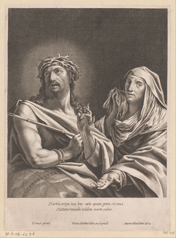 Christus als Man van Smarten en Maria als Mater Dolorosa. (1652) by Pierre Daret, Simon Vouet, François Tortebat, François…