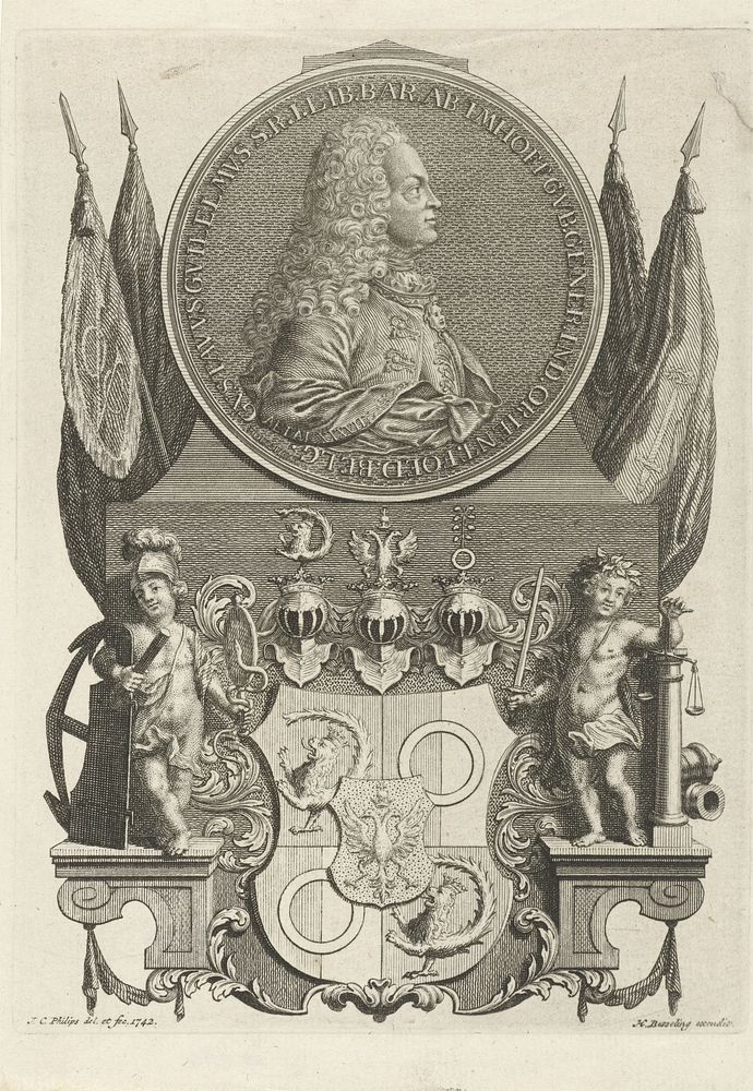 Portret van Gustaaf Willem, baron van Imhoff (I) (1742) by Jan Caspar Philips, Jan Caspar Philips and Hermanus Besseling