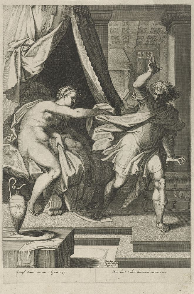 Jozef en de vrouw van Potifar (1582) by Pieter Perret and Hans Speckaert
