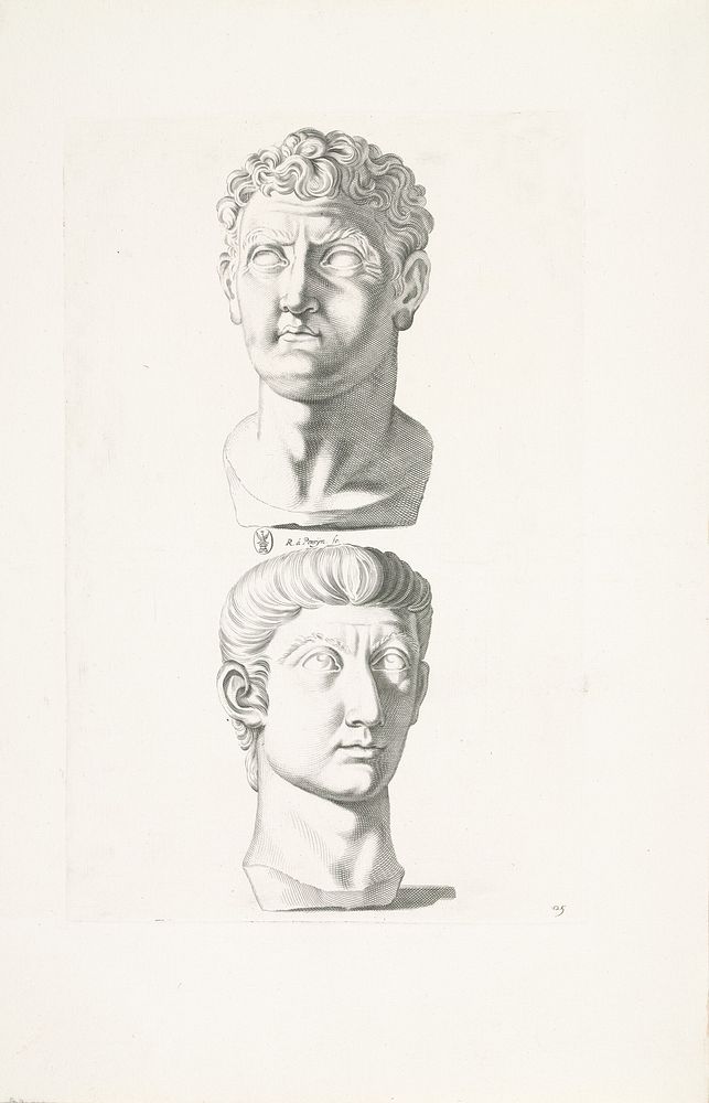 Twee portretbustes van keizer Domitianus en keizer Tiberius (1640) by Reinier van Persijn