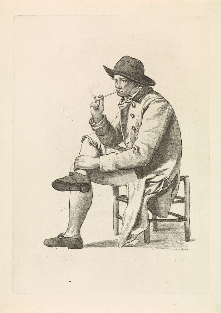 Pijprokende man zittend op een kruk (1818 - 1833) by Mathias de Sallieth, Jacob Perkois and Johannes Huibert Prins