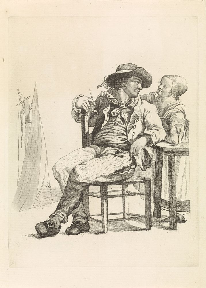 Zeeman in gesprek met een jonge vrouw (1818 - 1833) by Mathias de Sallieth, Jacob Perkois and Johannes Huibert Prins