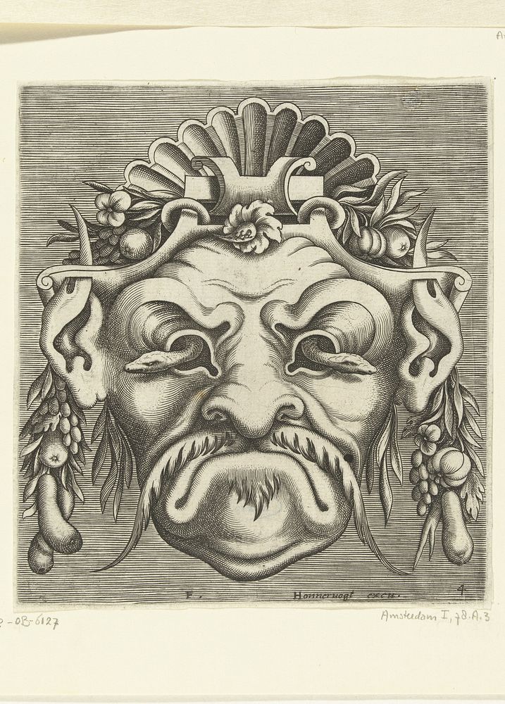 Masker met twee slangen die uit de oogkassen kijken (c. 1600 - c. 1650) by Frans Huys, Cornelis Floris II and Jacques…