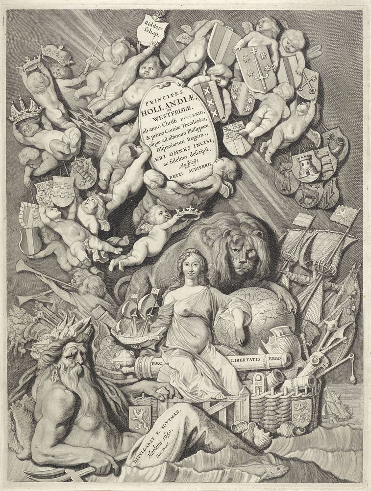 Titelprent voor een reeks graven en gravinnen van Holland, Zeeland en West-Friesland (1650) by Cornelis Visscher II and…