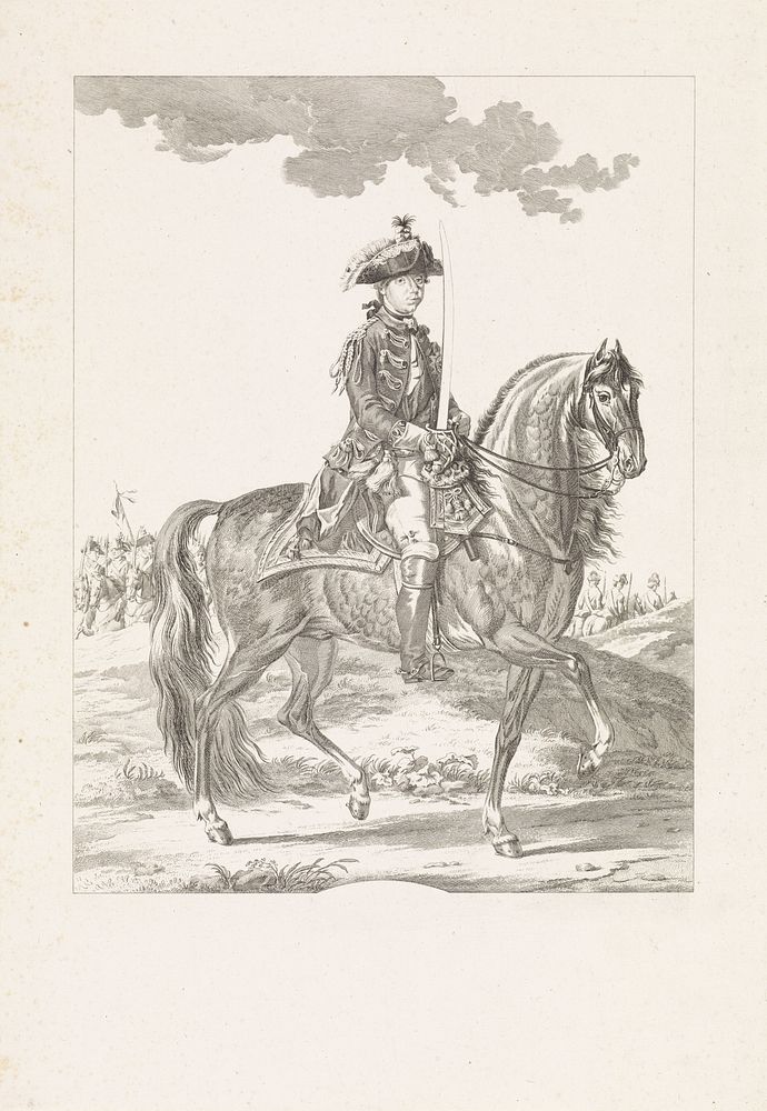 Portret van Willem V, prins van Oranje-Nassau te paard (1779) by Reinier Vinkeles I and Tethart Philip Christian Haag