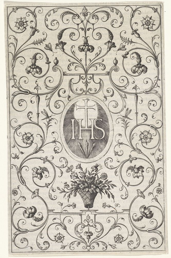 Ornament met bloemen en het monogram van Christus (1594) by Wierix