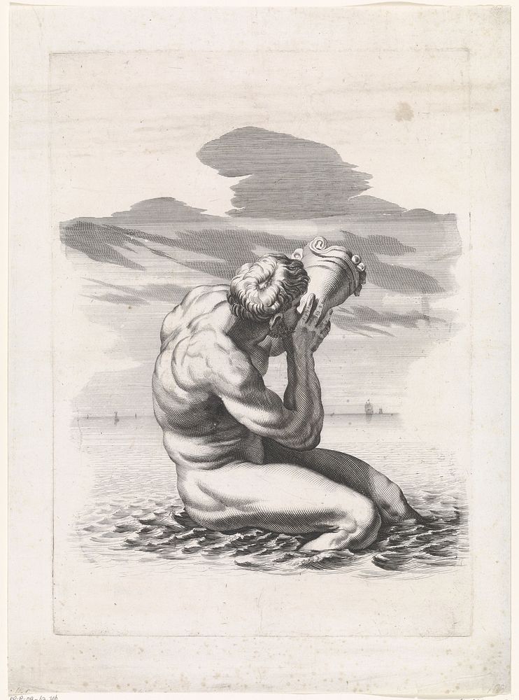 Triton blaast op zijn schelp (1688 - 1750) by Johannes Jacobsz van den Aveele and Johan Teyler