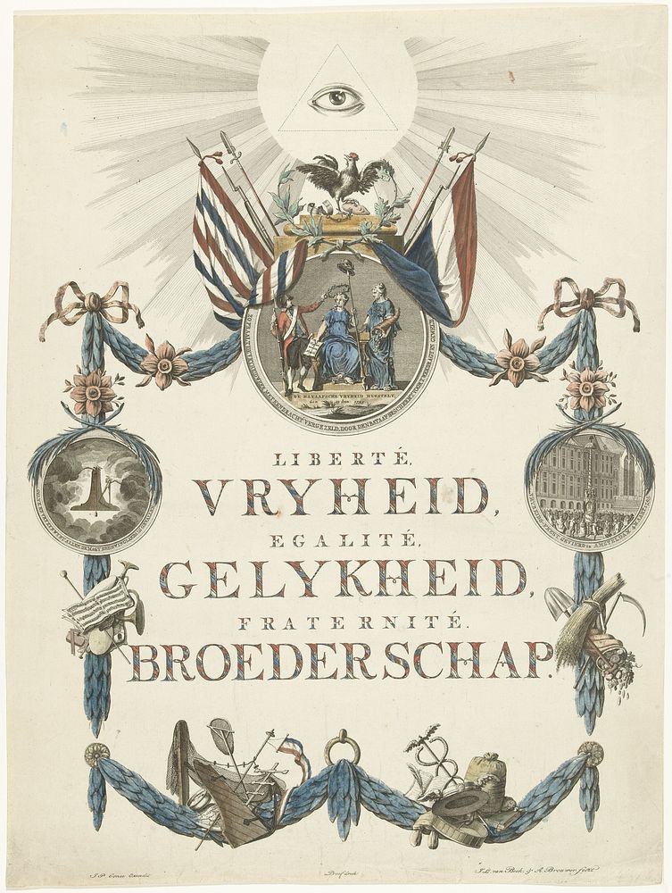 Gedenkplaat voor de stichting van de Bataafse Republiek op 19 januari 1795 (1795) by Anna Catharina Brouwer, Jan Lucas van…
