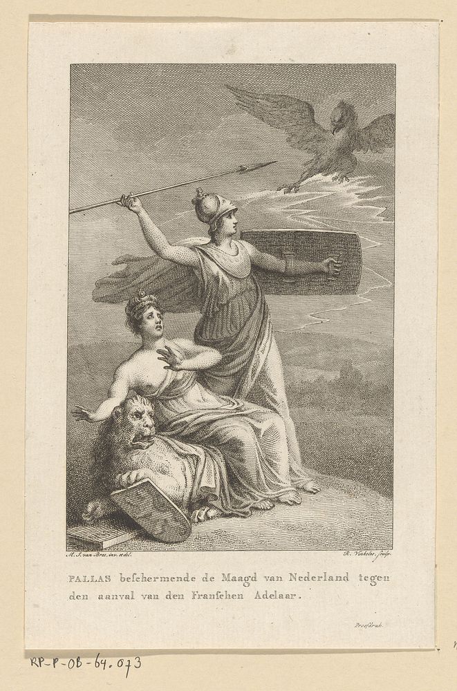 Minerva beschermt de Hollandse maagd (1816) by Reinier Vinkeles I and Mattheus Ignatius van Bree