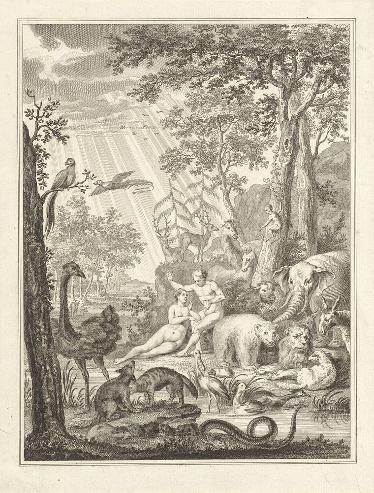 Adam en Eva in het Paradijs (1751 - 1808) by Reinier Vinkeles I and Dirk Kuipers