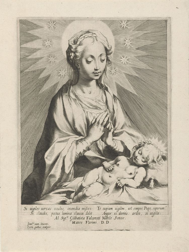 Maria aanbidt het Christuskind (c. 1586 - c. 1610) by Cornelis Galle I, Francesco Vanni, Matteo Florimi, Giambattista…