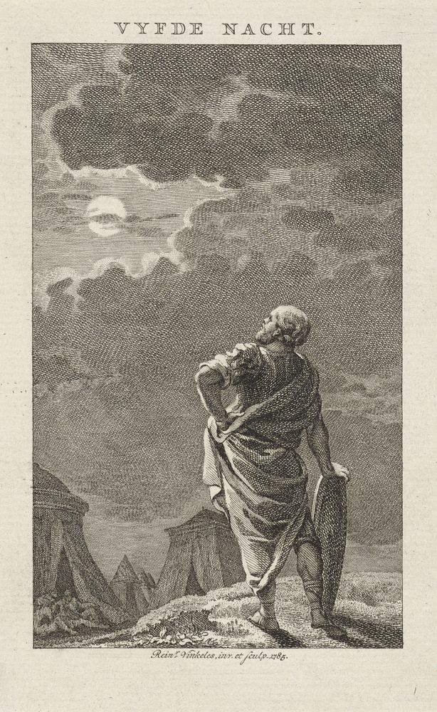 Nachtgezicht met een soldaat bij een legerkamp (1785) by Reinier Vinkeles I