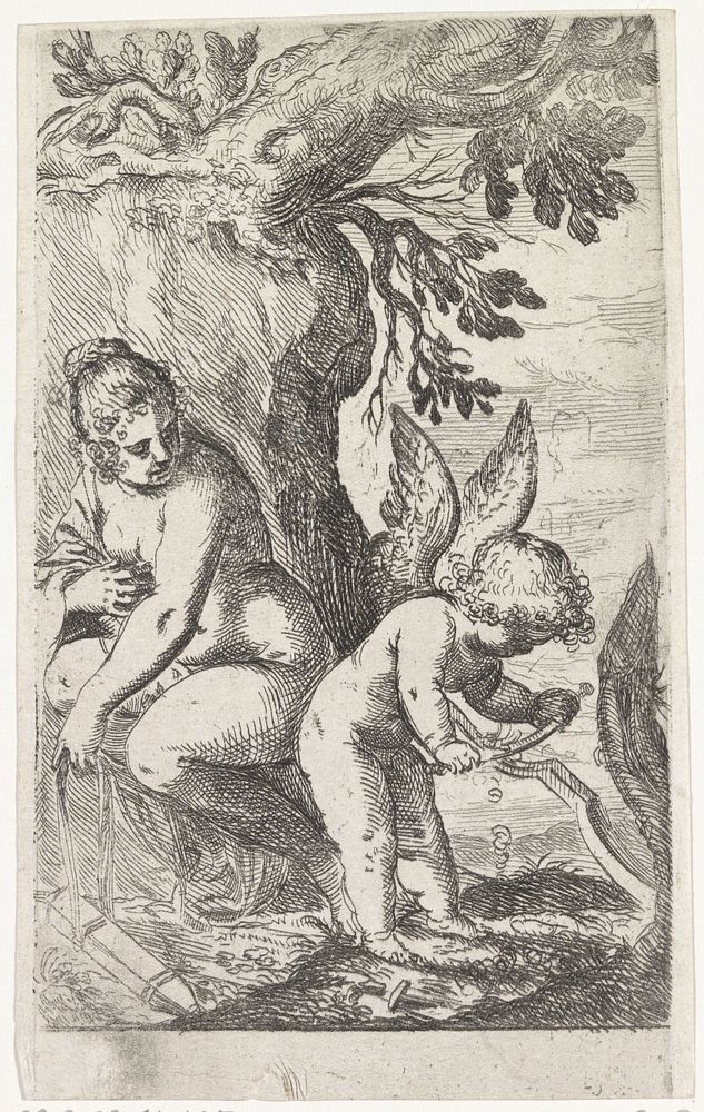 Venus kijkt naar Amor die een boog maakt (1617) by Odoardo Fialetti, Giovanni Bembo and Roos baron