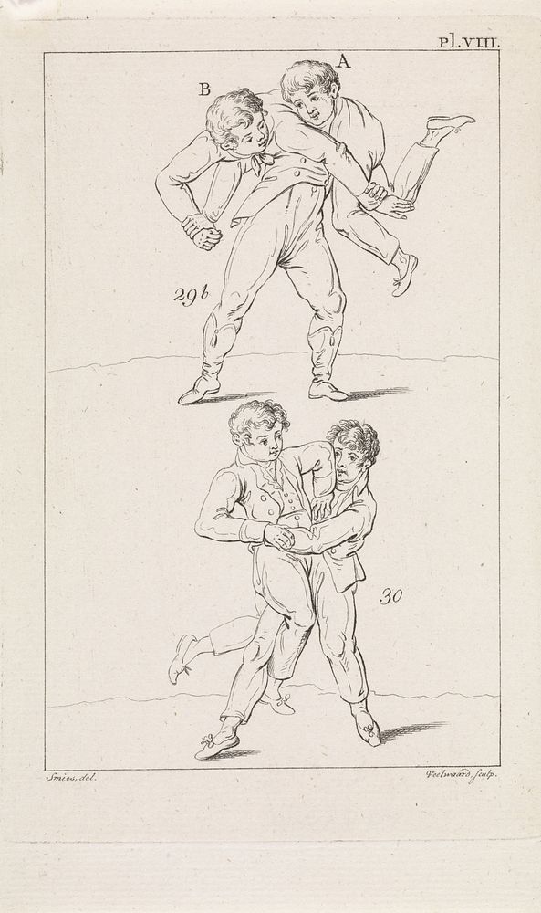 Lichamelijke oefeningen; worstelen B (1806) by Daniël Veelwaard I and Jacob Smies
