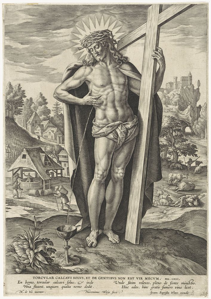Bloed van Christus stroomt uit zijn kruiswond (1563 - before 1611) by Hieronymus Wierix, Maerten de Vos and Johannes…