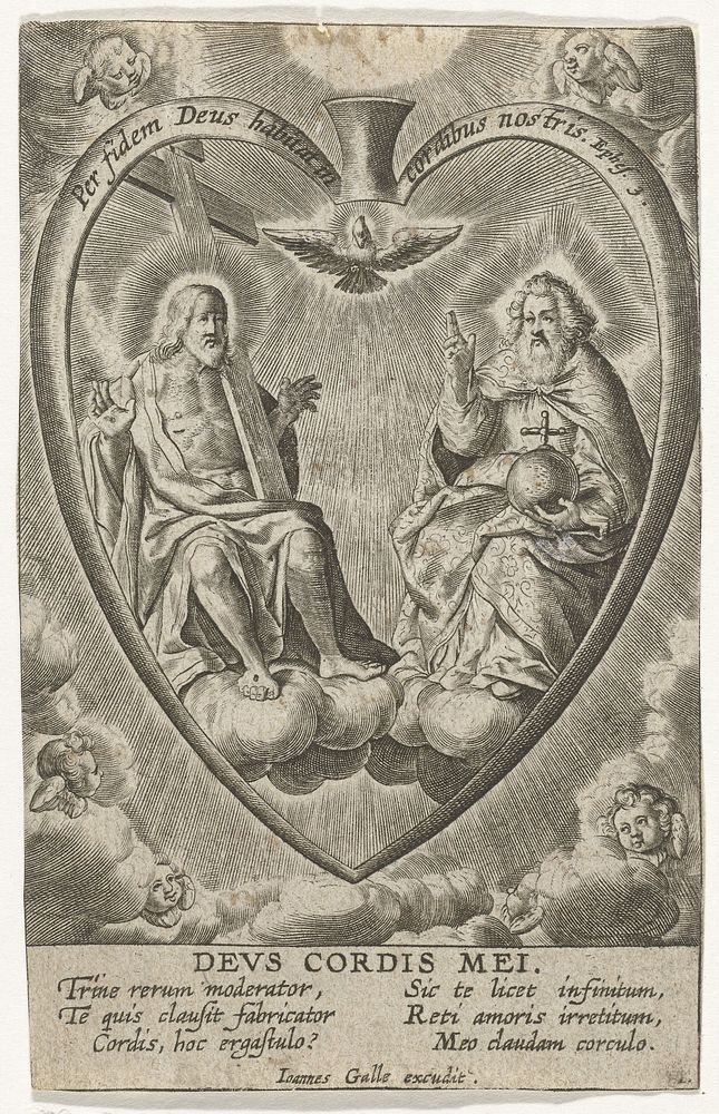 Drie-eenheid in een hart omgeven door engelen (1626 - 1676) by Joannes Galle and anonymous