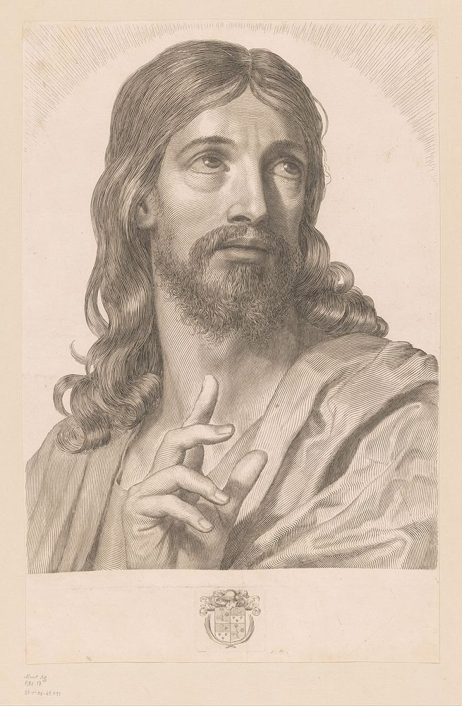 Zegenende Christus (1652) by Claude Mellan, Claude Mellan and Lodewijk XIV koning van Frankrijk