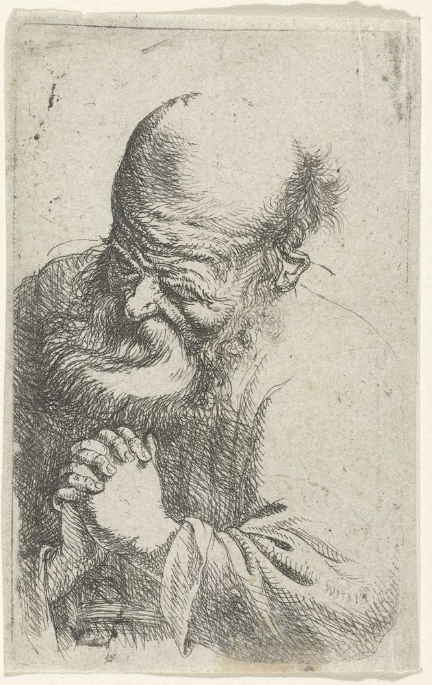 Oude man met gevouwen handen (1616 - 1719) by Rembrandt van Rijn