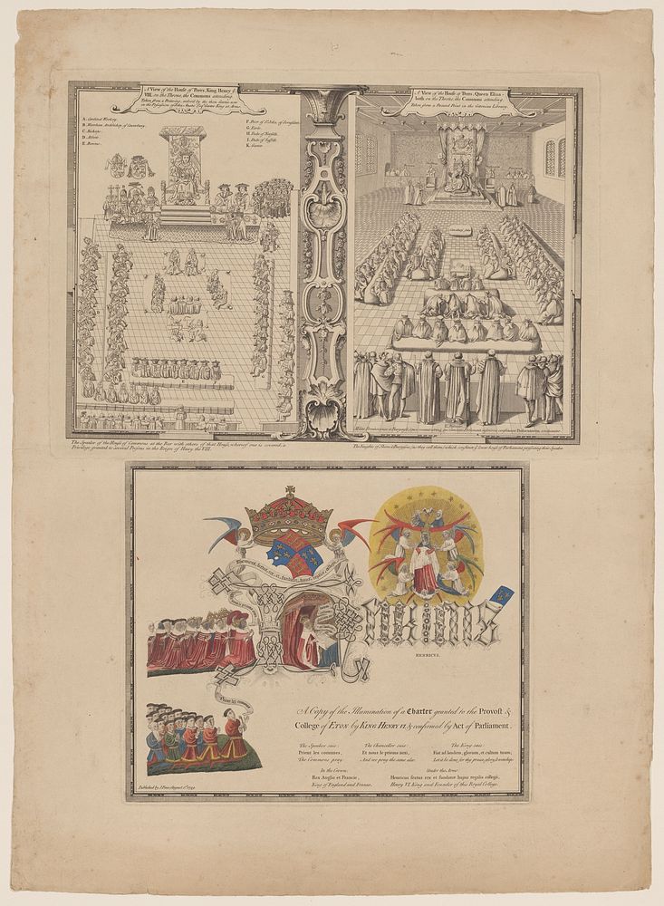 Twee historische voorstellingen van het Britse Hogerhuis (1749) by anonymous, John Pine and John Pine