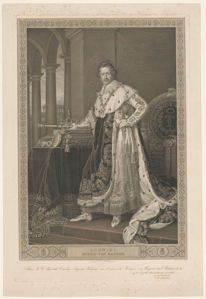 Portret van Lodewijk I, koning van Beieren (1814 - 1834) by Albert Christoph Reindel, Joseph Karl Stieler, I M Hermann schen…